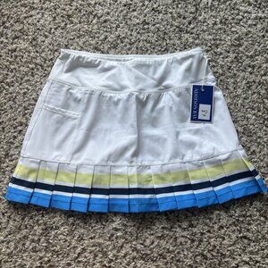 Addison Bay Women White Striped Pleated Tennis Pickleball Court Skirt Size SMALL